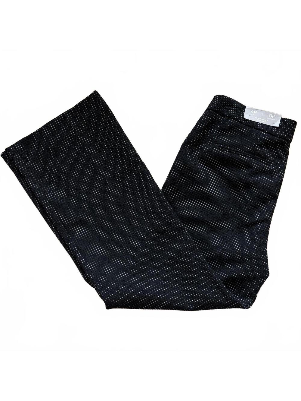 Chico's Trouser Dress Pants Polka Dot Slimming Textured Black Women Size 4P NWT